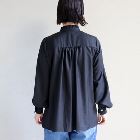 **再入荷** amne アンヌ　GABARDINE frilled blouse　ギャバジンフリルブラウス　#ブラック