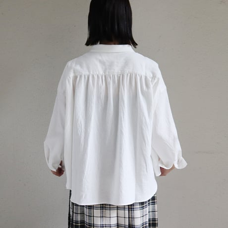 Linenya リネンヤ　コットンビエラ長袖丸襟ブラウス　#ホワイト