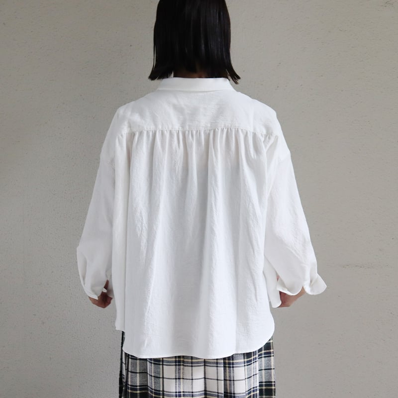 Linenya リネンヤ コットンビエラ長袖丸襟ブラウス #ホワイト | sukima
