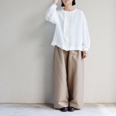 **2025a/w到着** homspun ホームスパン　W/Lギャザーワイドパンツ　#ベージュ、ダークグリーン、ブラック　【送料無料】