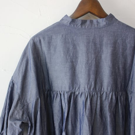 **再入荷**LinenYa リネンヤ　テンセルリネンスタンドカラーワンピース　#シャンブレー