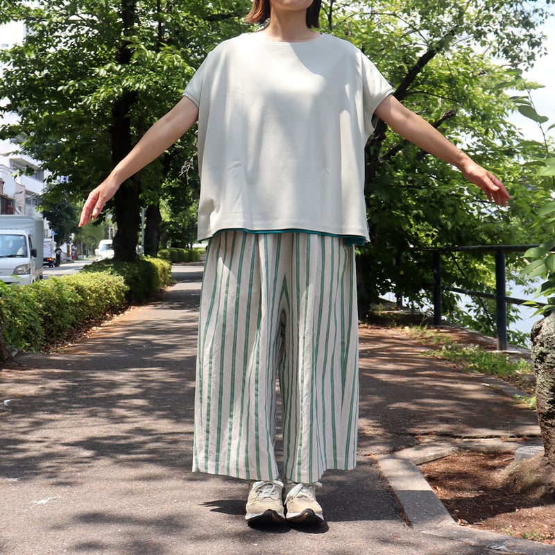 アトリエナルセcotton linen gaucho pants ～stripe cotton linen gaucho pants ～stripe～ - atelier naruse