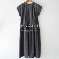 MAGALI マガリ　ウォッシュドコットンラウンドスリーブワンピース　#ギンガムチャコール