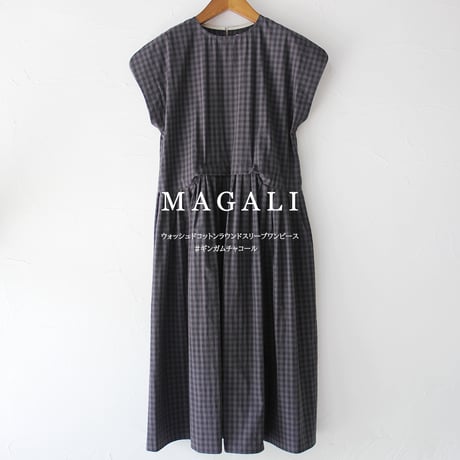 MAGALI マガリ　ウォッシュドコットンラウンドスリーブワンピース　#ギンガムチャコール