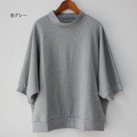 **またまた再入荷** Linenya リネンヤ　5分袖モックネックプルオーバー　#杢グレー、グレー、チャコール