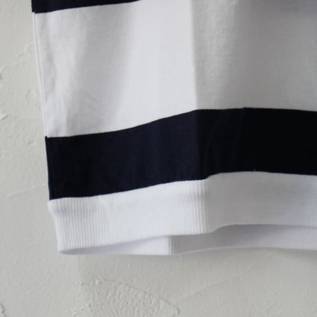 homspun ホームスパン 60/2天竺太ボーダーキャップスリーブTシャツ　#サラシ×ネイビー、生成り×ブラック