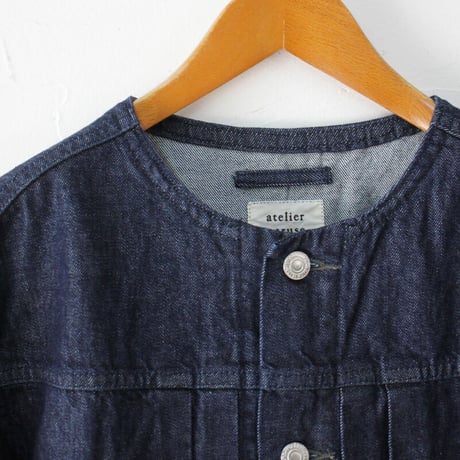 **再入荷** atelier naruse アトリエナルセ cotton denim no collar jacket コットンデニム ノーカラージャケット #インディゴ、生成り