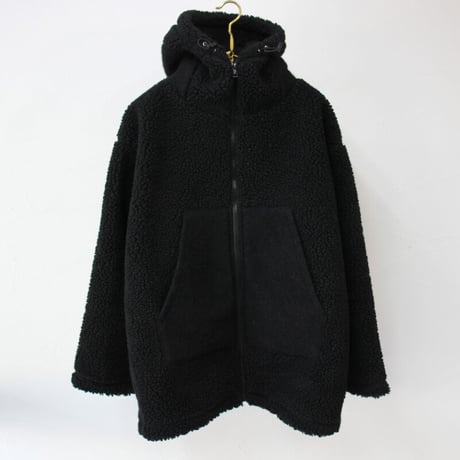 maomade マオメイド　シープボアｘ圧縮ウールフードジャケット　#オフ白ｘカーキ、ブラックｘブラック