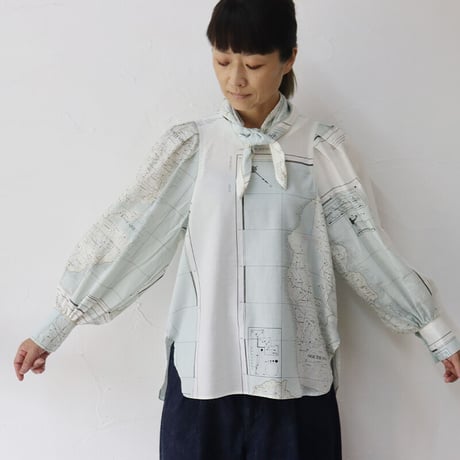 ASEEDONCLOUD アシードンクラウド　Hiraeth map print Zephyros scarf tunic #Pale blue 【送料無料】