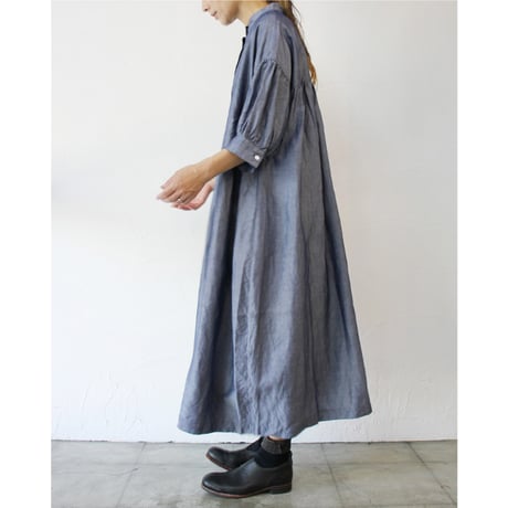 **再入荷**LinenYa リネンヤ　テンセルリネンスタンドカラーワンピース　#シャンブレー