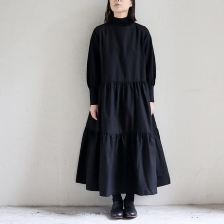 **またまたまた再々入荷** Linenya リネンヤ　コットンリネンティアードワンピース（薄地）　#ブラック　【送料無料】