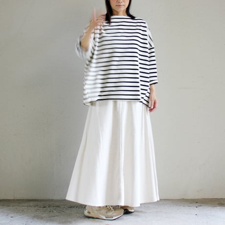 KHA:KI カーキ　8ozデニムフレアーロングスカート　#ecru , lt indigo
