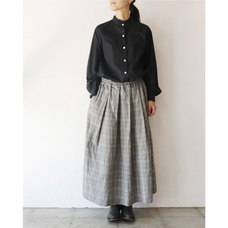 LinenYa リネンヤ 綿麻グレンチェックタックスカート #生成りx LinenYa リネンヤ 綿麻グレンチェックタックスカート #生成りx