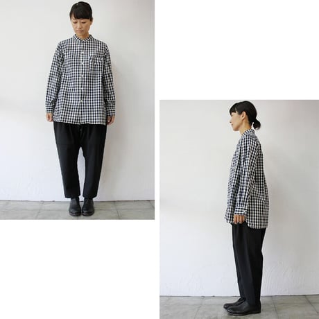 **再入荷**Tigre Brocante ティグルブロカンテ　Indigoギンガムチェックスタンドカラーオーバーシャツ　#インディゴ　【送料無料】
