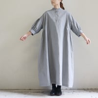 **またまた再生産分** LinenYa リネンヤ　コットンスタンドカラーワンピース　#ブラック、千鳥格子