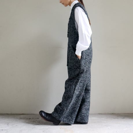 **再入荷** KAH:KI カーキ TWEED OVERALLS ツイードオーバーオール　#ブラック　【送料無料】