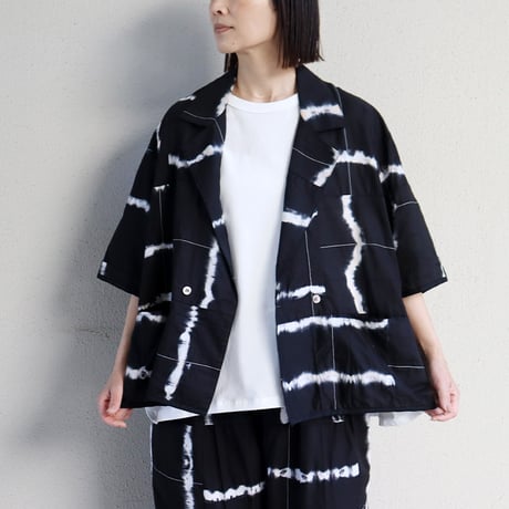 ARTE POVERA アルテポーヴェラ　スーピマローンしぼり染めシャツジャケット　#ブラックMIX