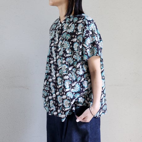 ARTE POVERA アルテポーヴェラ　インド草木染ハンドプリントステンドフレンチシャツ　#ダークブラウン