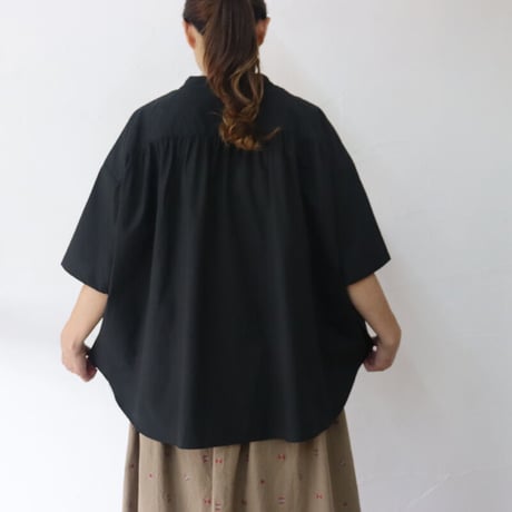 **またまた再入荷** Linenya リネンヤ　ギザコットンバンドカラー半袖シャツ　#ブラック【送料無料】
