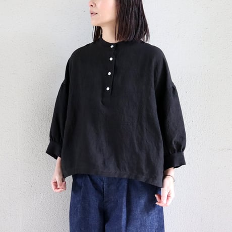 **またまたまた再入荷** LinenYa リネンヤ　リネンスタンドカラーブラウス　#ブラック、ベージュ、ネイビー、チャコール、ホワイト、グレー