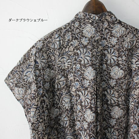 ARTE POVERA アルテポーヴェラ　インド草木染めハンドプリントスタンドフレンチシャツ