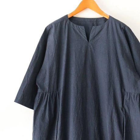 Linenya リネンヤ　スリットネックワンピース　#ライトグレー、ネイビー