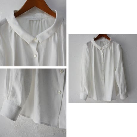 atelier naruse アトリエナルセ linen stand-off collar blouse #off white , salmon pink 【送料無料】