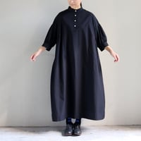 **またまたまた再入荷分** LinenYa リネンヤ　コットンスタンドカラーワンピース　#ブラック、千鳥格子