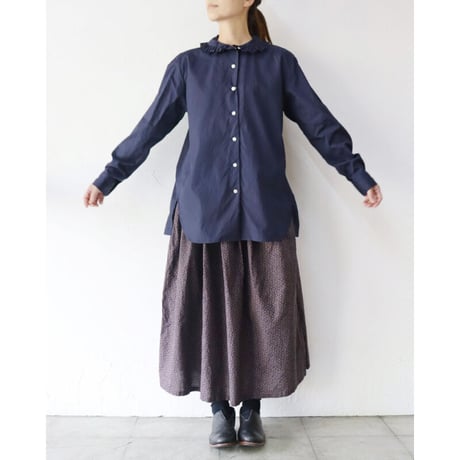 **ネイビーのみですが再入荷** homspun ホームスパン　100/2ブロードフリルブラウス　#サラシ、アイボリー、レッド、ネイビー　【送料無料】