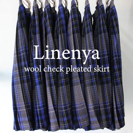 **最終在庫到着** Linenya リネンヤ　ウールチェックプリーツスカート　wool check pleated skirt　【送料無料】