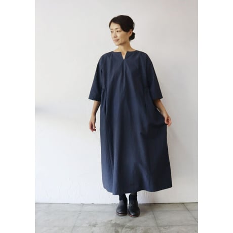 Linenya リネンヤ　スリットネックワンピース　#ライトグレー、ネイビー