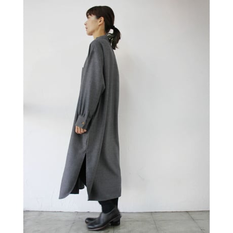 atelier naruse アトリエナルセ　wool saxony long shirt　ウールサキソニーロングシャツ　#グレイ、ブラック　【送料無料】