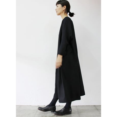 **再入荷**Linenya リネンヤ　ウールサイドギャザーワンピース　#ブラック　【送料無料】