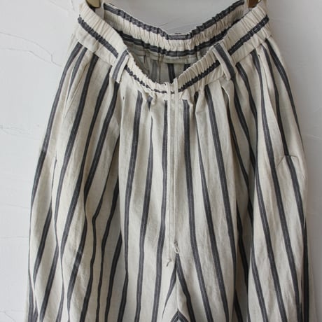 **再入荷** atelier naruse アトリエナルセ　コットンリネンストライプガウチョパンツ #グリーン、ブラック　【送料無料】