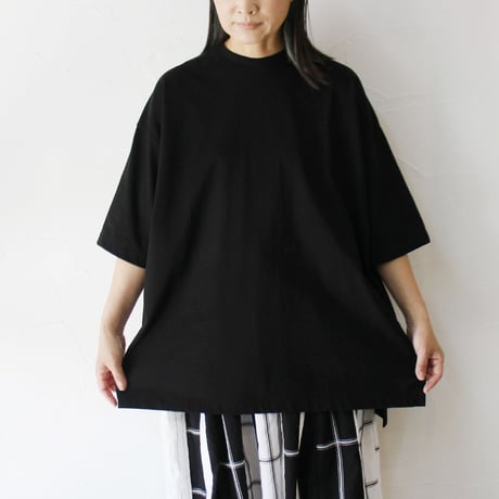 TRAVAIL MANUEL トラバイユマニュアル　ミディ天竺BIGスリットTシャツ　 #ホワイト、ブラック