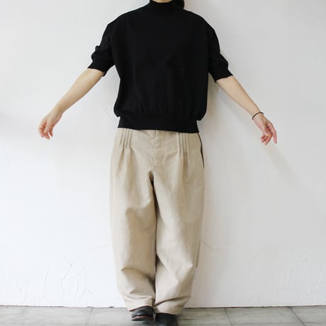 **またまたまた再入荷** LinenYa リネンヤ as it is.  コットンモックネック5分袖ニット　#ネイビー、ブラック、ホワイト