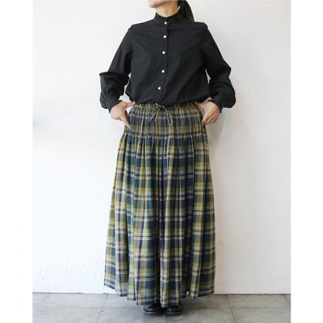 maison de soil メゾンドソイル　WOOL COTTON TWILL WEAVE CHECK MINI PINTUCK FLARED SKIRT　綿ウールチェックピンタックスカート