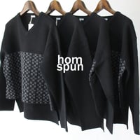homspun ホームスパン　メリノウールVネックプルオーバー　#ブラックｘチャコール