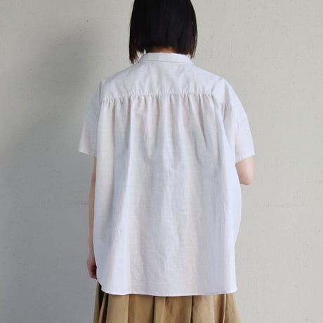 LinenYa リネンヤ　綿麻ストライプ丸襟シャツ　#ベージュ