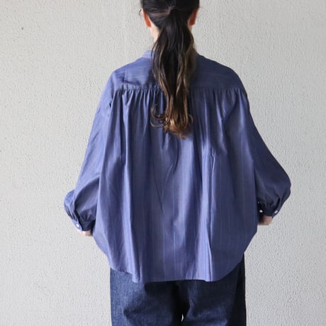**またまたまた再入荷** LinenYa リネンヤ　ギザコットンバンドカラーシャツ　#ネイビー