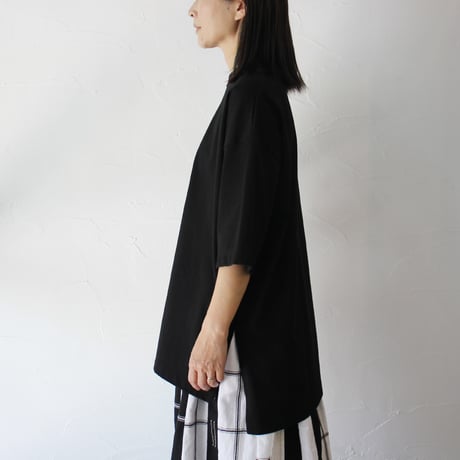 TRAVAIL MANUEL トラバイユマニュアル　ミディ天竺BIGスリットTシャツ　 #ホワイト、ブラック