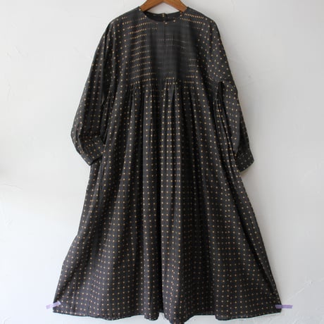 maison de soil メゾンドソイル　80sコットンコントラスト花柄クルーネックワンピース　#チャコール