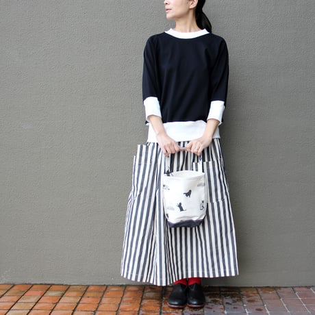 amne アンヌ　GIZA3/4crew　ギザコットン7分袖クルーネック　#イエロー、グリーン、ブラック