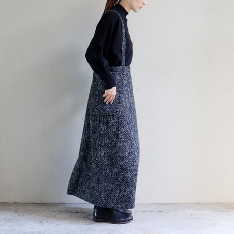 **再入荷** KHA:KI カーキ　TWEED CARGO SKIRT ツイードカーゴスカート　#ブラック　【送料無料】