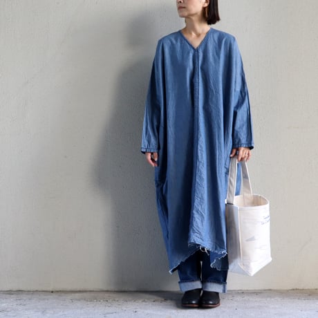 **再入荷** homspun ホームスパン　ライトオンスシャンブレープルオーバーワンピース　#ブルー、ネイビー、ブラック