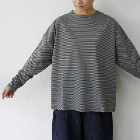 TRAVAIL MANUEL トラバイユマニュアル　クリア天竺ボーダーロングスリーブTシャツ　#グレーｘブラック