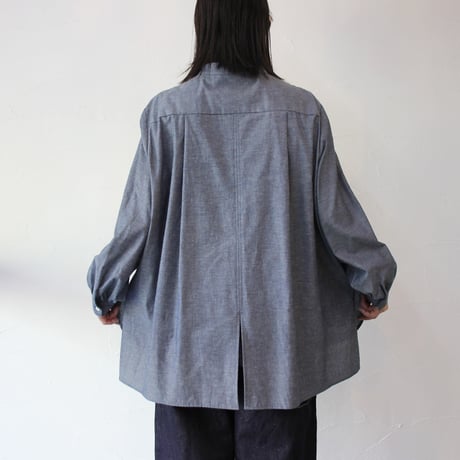 Linenya リネンヤ　インディゴシャンブレースリットセミロングシャツ　#インディゴ