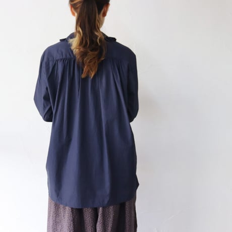 **ネイビーのみですが再入荷** homspun ホームスパン　100/2ブロードフリルブラウス　#サラシ、アイボリー、レッド、ネイビー　【送料無料】