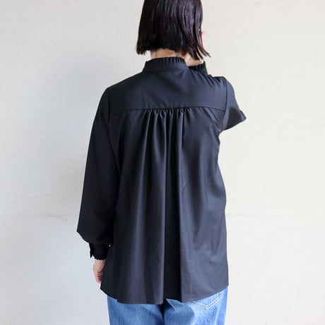 **再入荷** amne アンヌ　GABARDINE frilled blouse　ギャバジンフリルブラウス　#ブラック