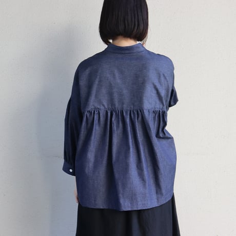 **再々入荷** LinenYa リネンヤ　5ozデニムスタンドカラーブラウス　#インディゴ